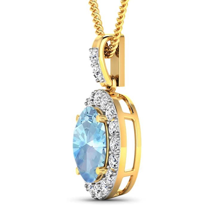 1.90ctw 14K Yellow Gold Oval Aquamarine and White Diamond Pendant with
18 inch Cable Chain