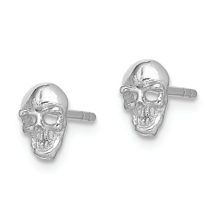 Rhodium Over Sterling Silver Polished Skull Post Earrings