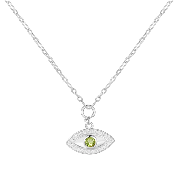 Peridot and Moissanite Rhodium Over Sterling Silver Evil Eye Necklace