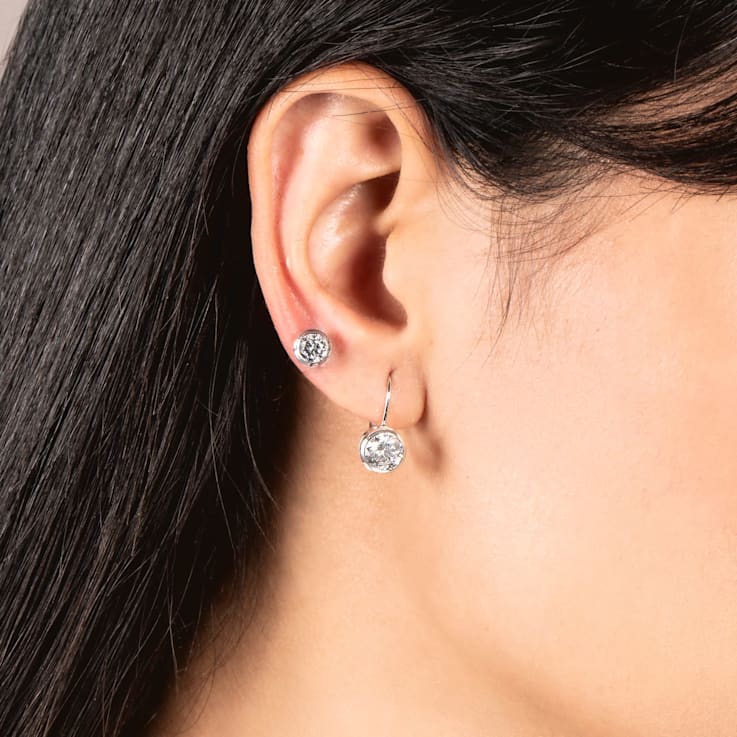 White Cubic Zirconia 14k White Gold Studs With Velvet Gift
