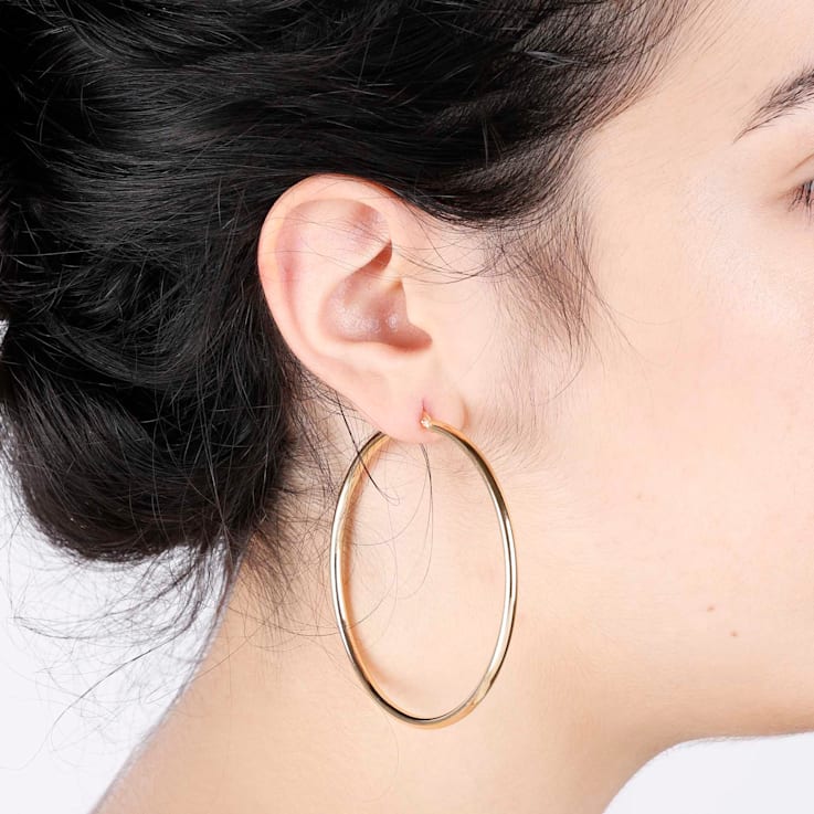 18K Yellow Gold Over Sterling Silver Polished 2-1/2" Hoop Earrings