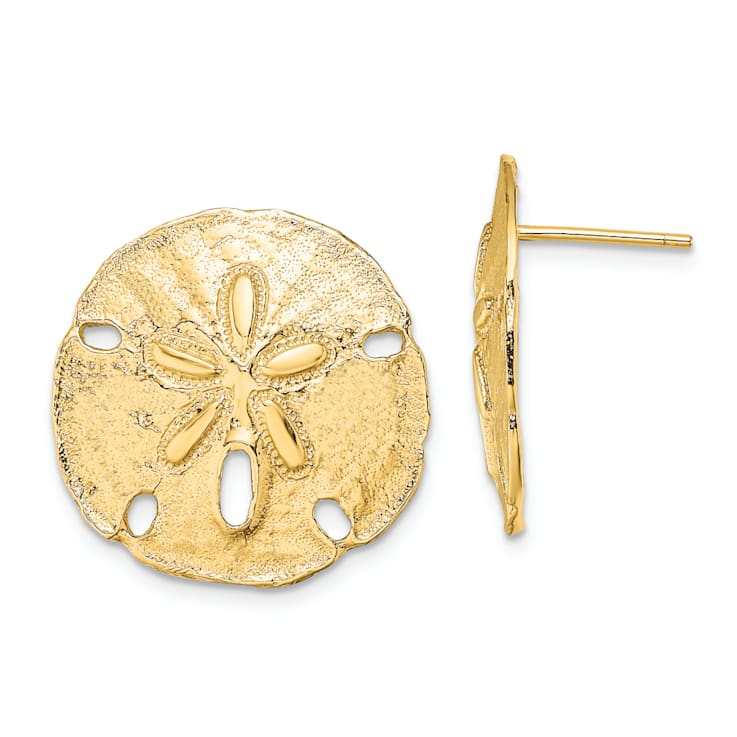 14k Yellow Gold Polished and Textured Sand Dollar Stud Earrings