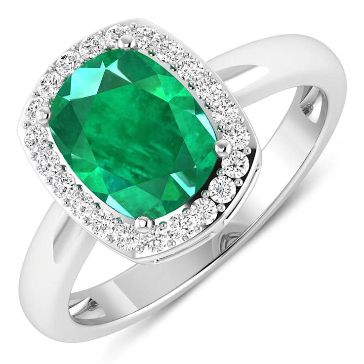 1.96ctw Green Emerald and Diamond 14K White Gold Halo Ring