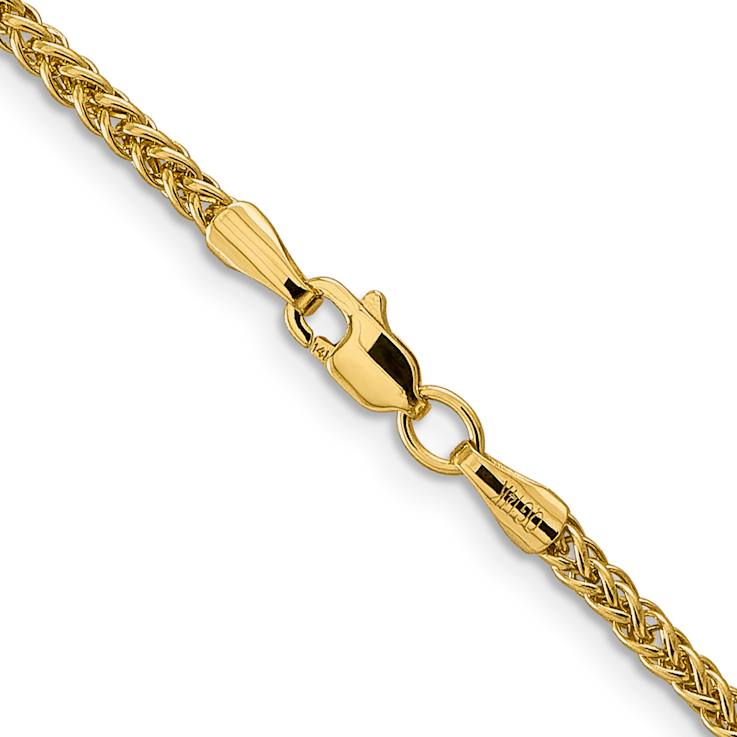 14k Yellow Gold 2.35mm 3-Wire Wheat Link 24 Inch Chain