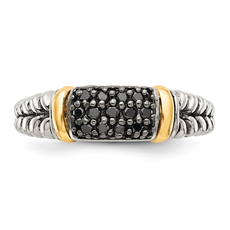 Sterling Silver with 14K Accent Antiqued Black Diamond and Black Rhodium Ring