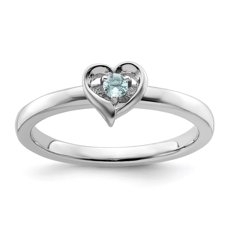Sterling Silver Stackable Expressions Aquamarine Heart Ring 0.06ctw