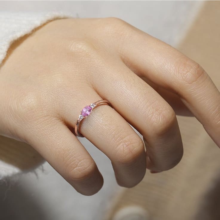Pink and White Sapphire 14K Rose Gold Over Sterling Silver Dainty Ring, 0.53ctw