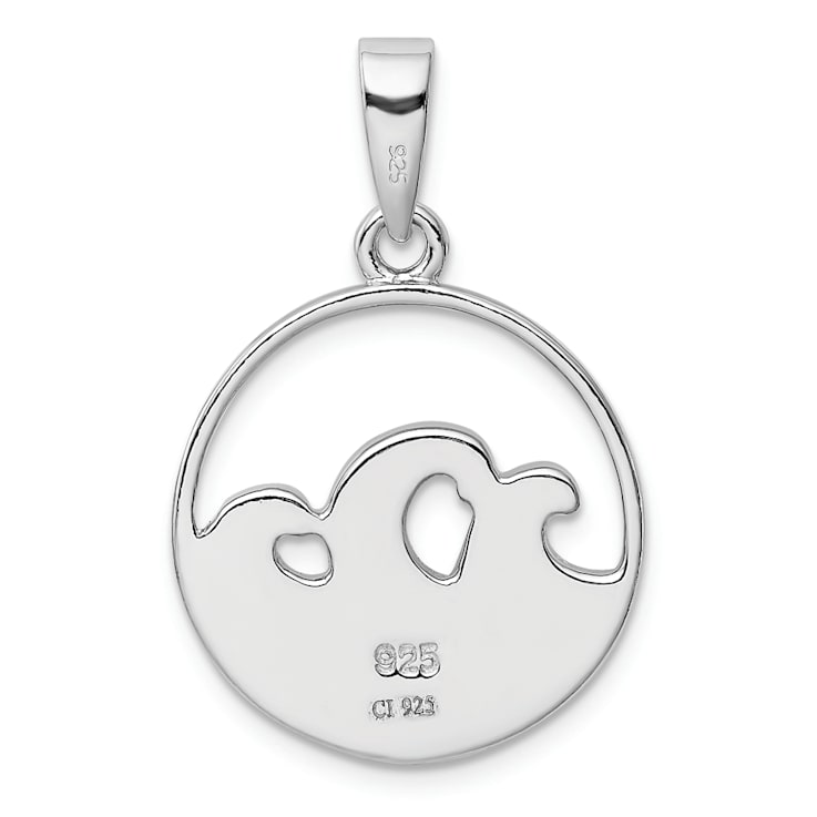Rhodium Over Sterling Silver Blue Lab Created Opal Wave Pendant