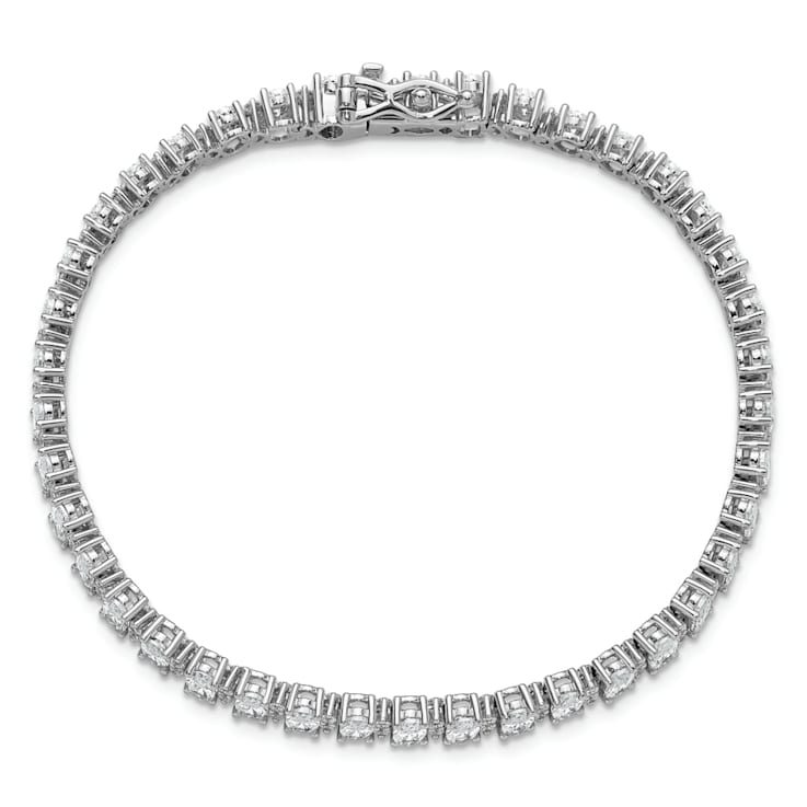 Rhodium Over Sterling Silver Polished Fancy Oval Cubic Zirconia Bracelet