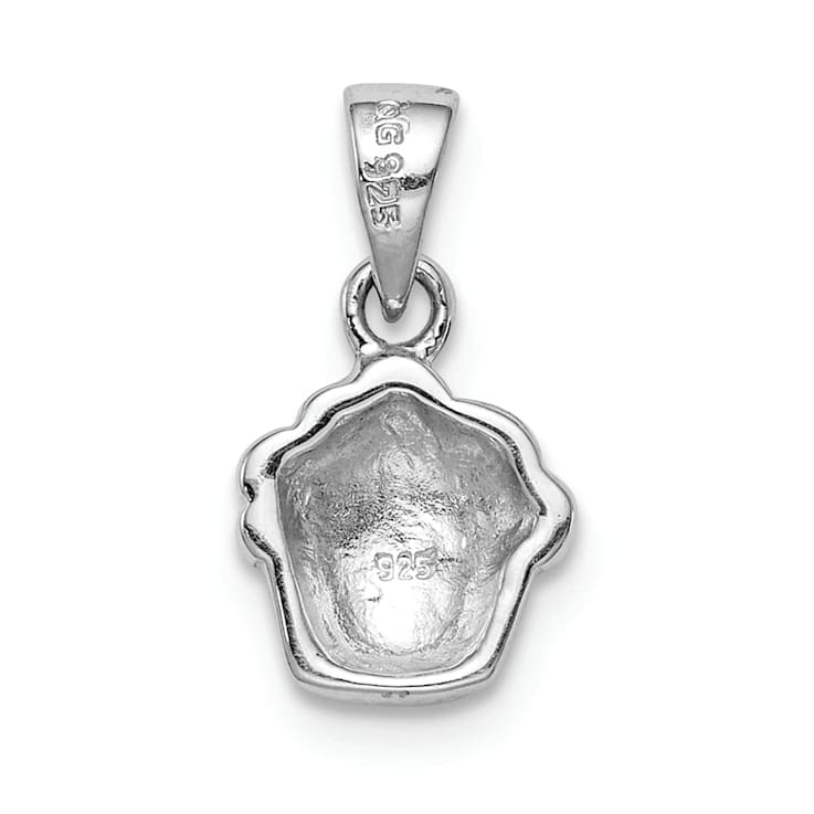 Rhodium Over Sterling Silver Multi-color Enameled Cupcake Children's Pendant
