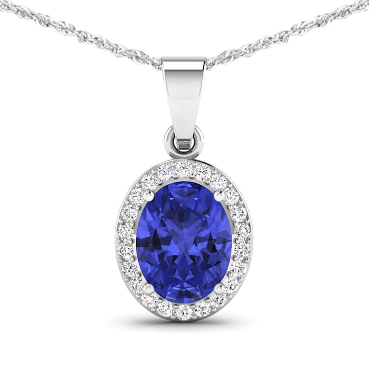 Tanzanite and White Diamond 14K White Gold Pendant with 18 inch Cable
Chain 1.60ctw