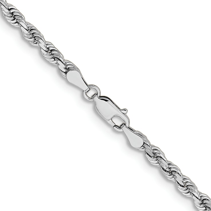 Rhodium Over 14k White Gold 3.75mm Solid Diamond-Cut Rope 22 Inch Chain