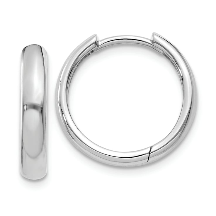 Rhodium Over 14k White Gold 7/16" Round Hinged Hoop Earrings