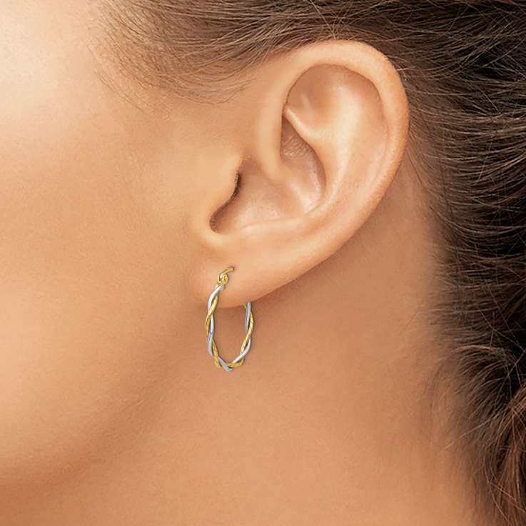 14k Yellow Gold and 14k White Gold 5/8" Polished Twisted Hoop Earrings
