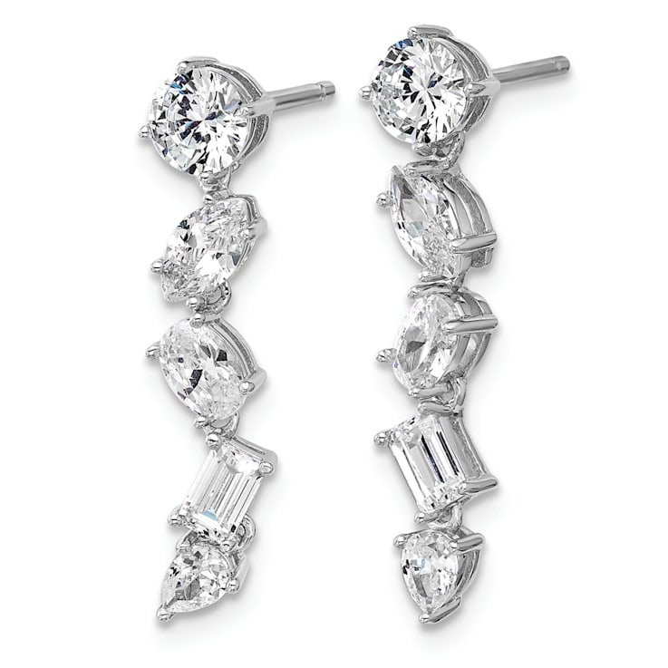 Rhodium Over Sterling Silver Fancy Multi-cut Cubic Zirconia Post Dangle Earrings