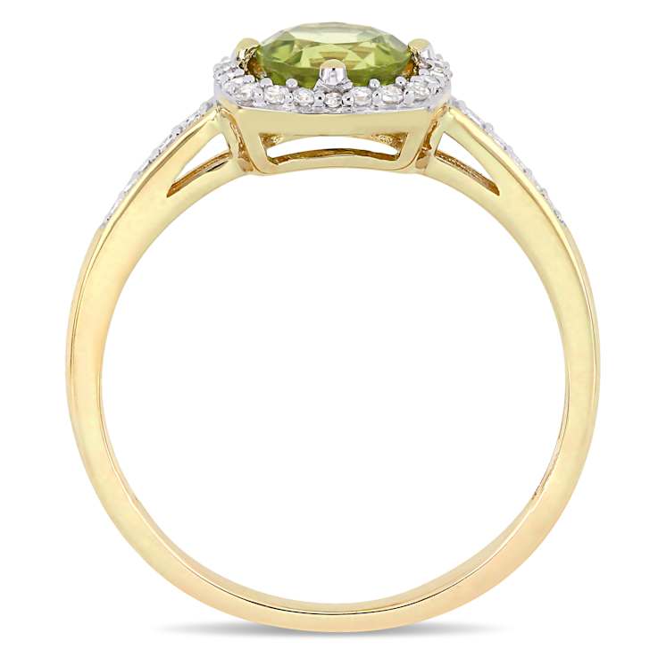 Peridot and Diamond 10K Yellow Gold Ring 1.06ctw
