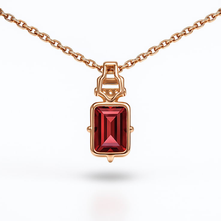 Natural Red Garnet 14K Rose Gold Over Sterling Silver Octagen Shape
Pendant with Chain