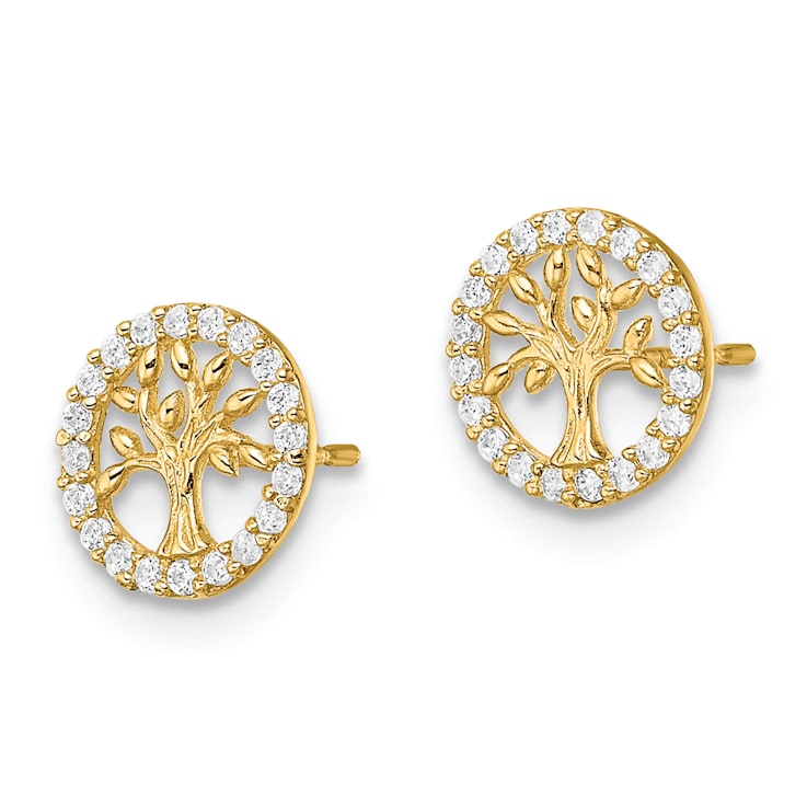 14K Yellow Gold 7.6mm Polished White Cubic Zirconia Stone Tree of Life
Stud Earrings