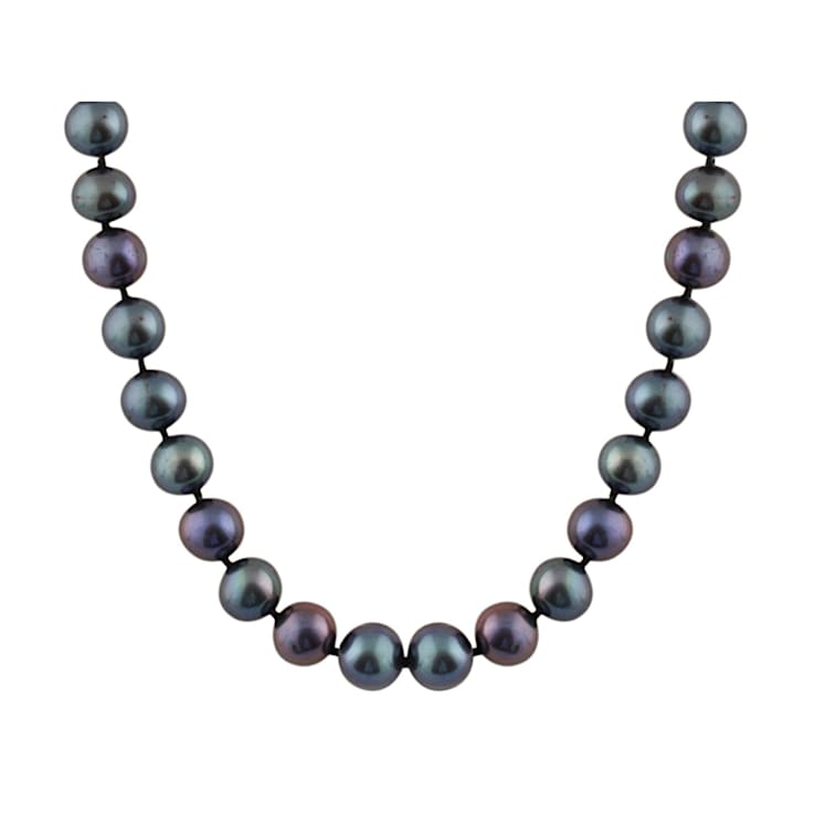 10-10.5mm Black Cultured Freshwater Pearl Sterling Silver Strand Necklace