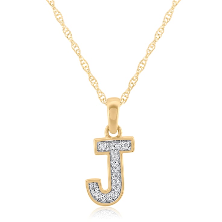White Diamond Accent 10k Yellow Gold J Initial Pendant With 18” Rope Chain