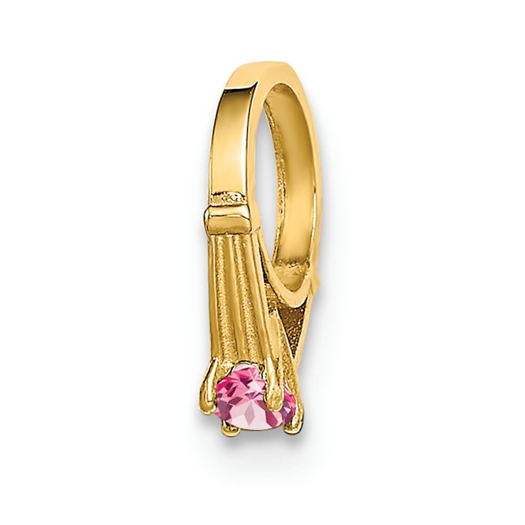 14k Yellow Gold 3D Ring with October Birthstone Light Pink Cubic
Zirconia Charm