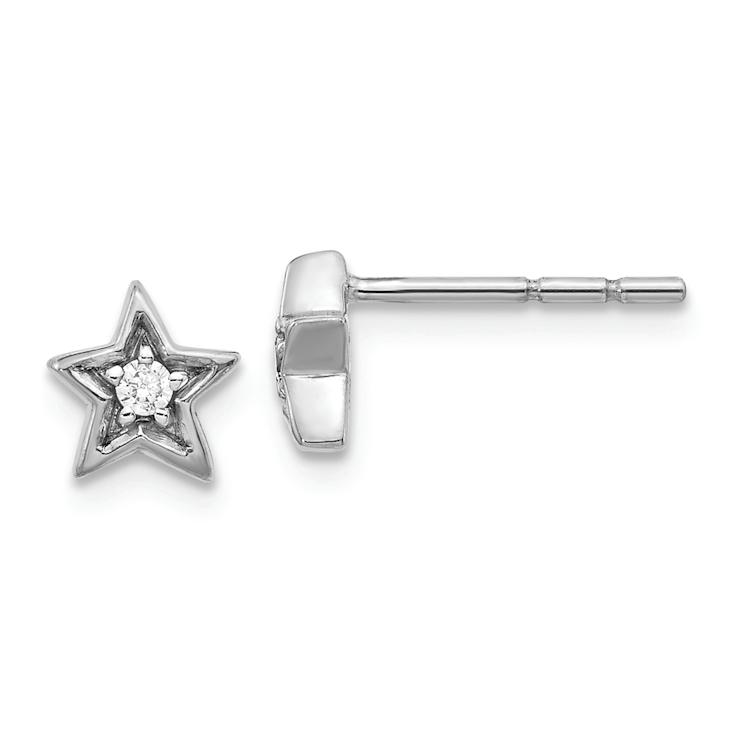 Rhodium Over 14k White Gold 6mm Diamond Accent Star Stud Earrings