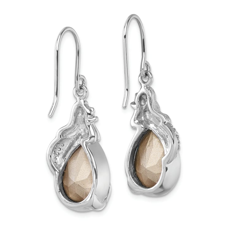 Rhodium Over Sterling Silver Polished Cubic Zirconia Mermaid Dangle Earrings