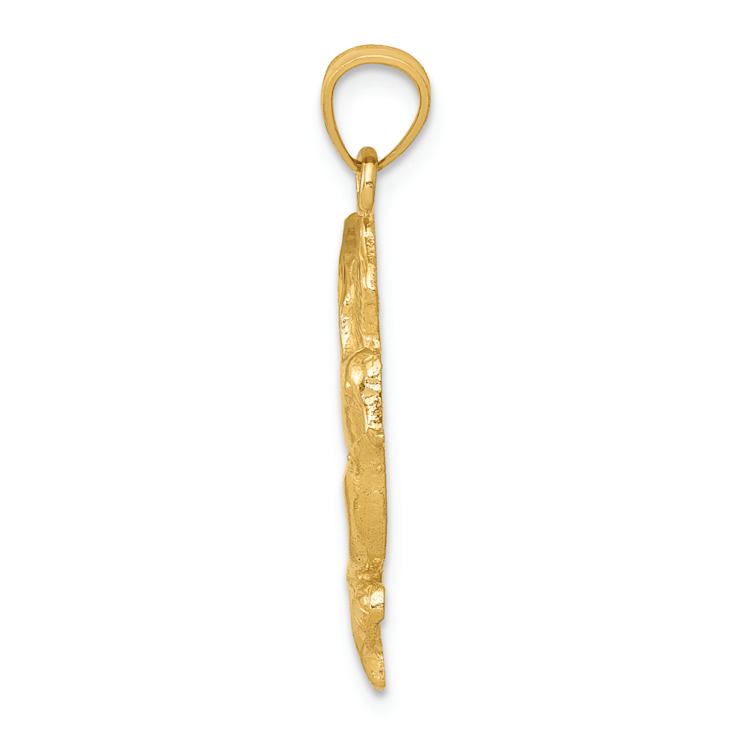 14k Yellow Gold Polished, Textured and Diamond-Cut Hummingbird with
Flower Pendant