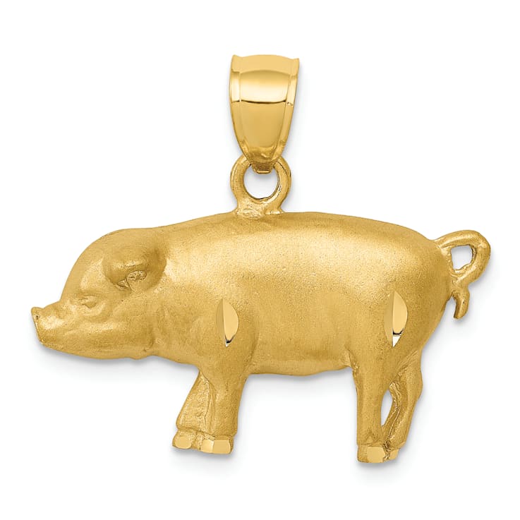 14k Yellow Gold Brushed and Diamond-Cut Pig Pendant