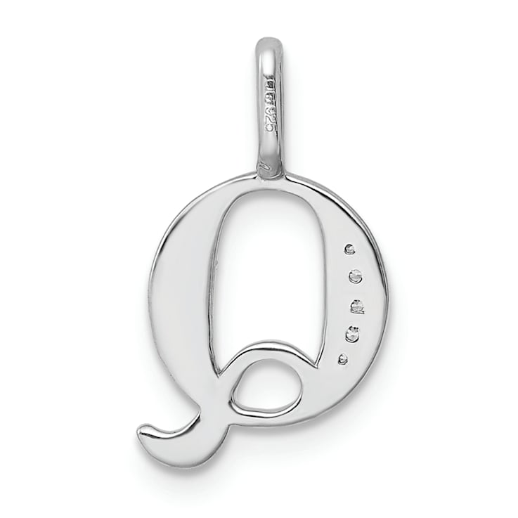 14K White Gold Diamond Letter Q Initial Pendant