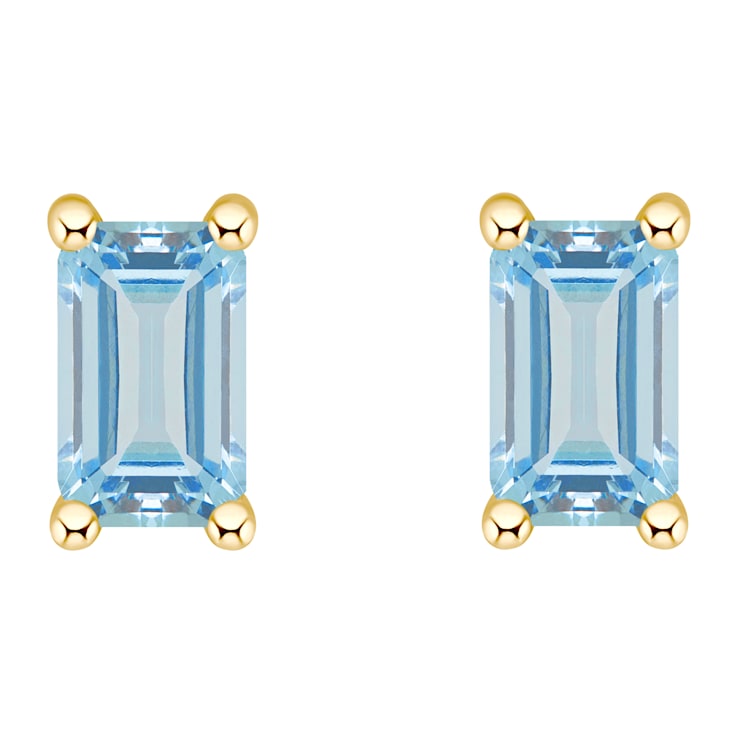 5x3mm Emerald Cut Aquamarine 14k Yellow Gold Stud Earrings