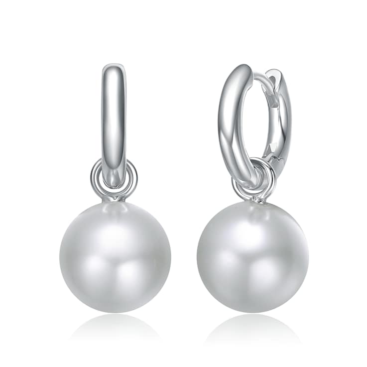 Pear Shape Shell Pearl Drop Hoop Earrings In Gold-Tone