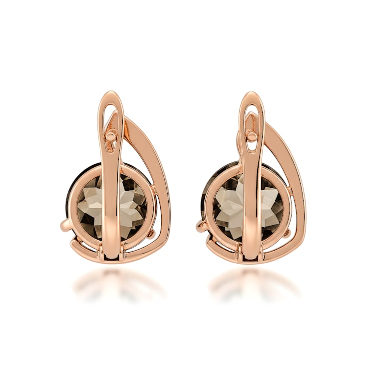 Brown Smokey Quartz 14K Rose Gold Over Sterling Silver Round Drop Earrings