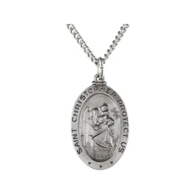 Sterling Silver St. Christopher Medal Pendant With Chain