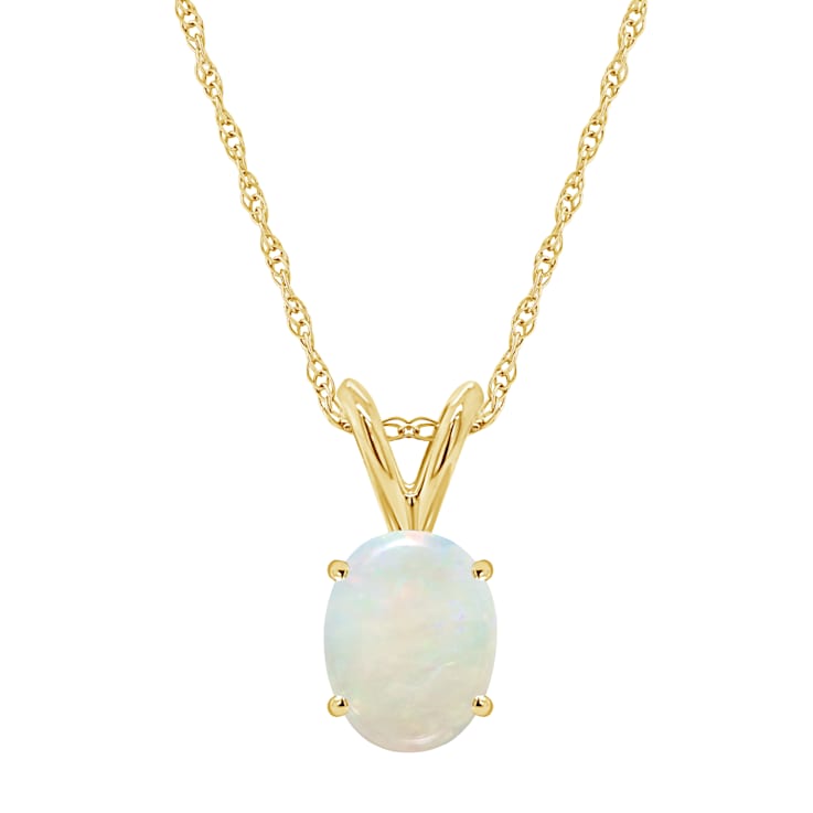 8x6mm Oval Opal 14k Yellow Gold Pendant With Chain