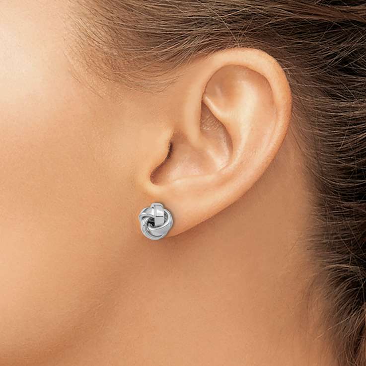 Rhodium Over 14k White Gold Polished Love Knot Stud Earrings