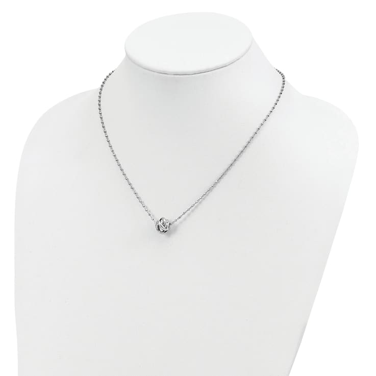 Sterling Silver Rhodium-plated Polished Love Knot Diamond-cut Chain Necklace