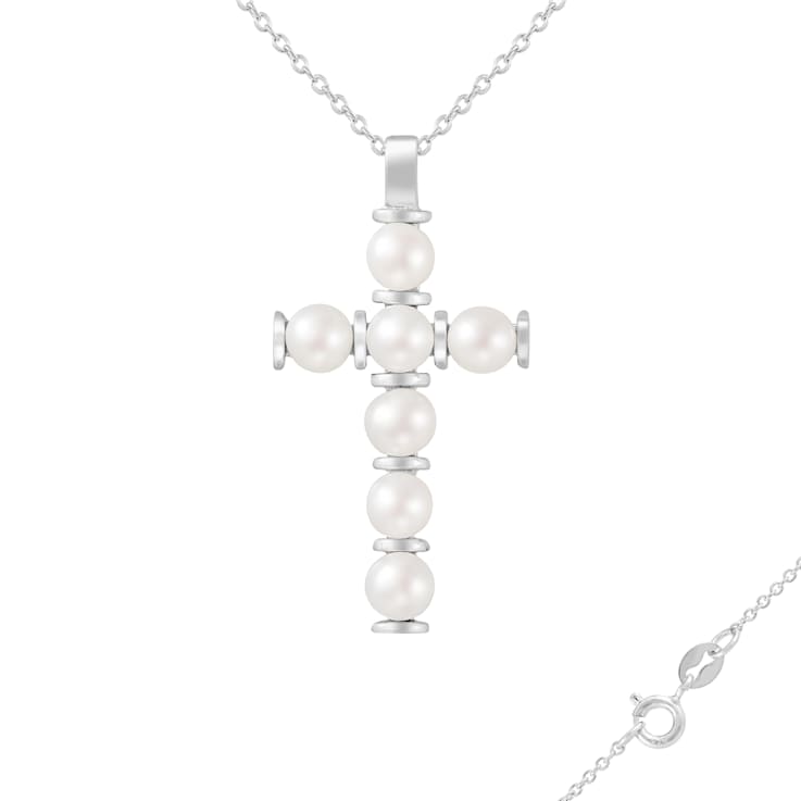 4-5mm White Cultured Freshwater Pearl Sterling Silver Pendant W/Chain