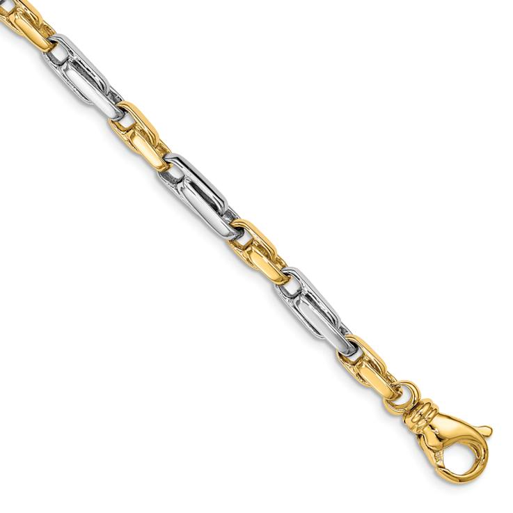 14k Yellow Gold and 14k White Gold 5mm Hand Polished Fancy Link Chain Bracelet