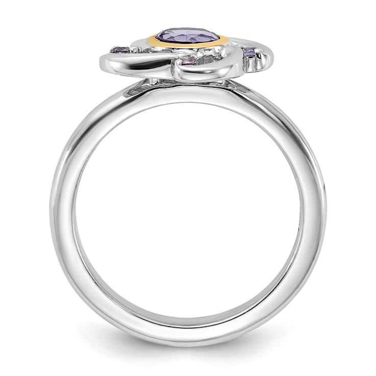 Rhodium Over Sterling Silver with 14K Accent Amethyst and Rose Quartz Ring