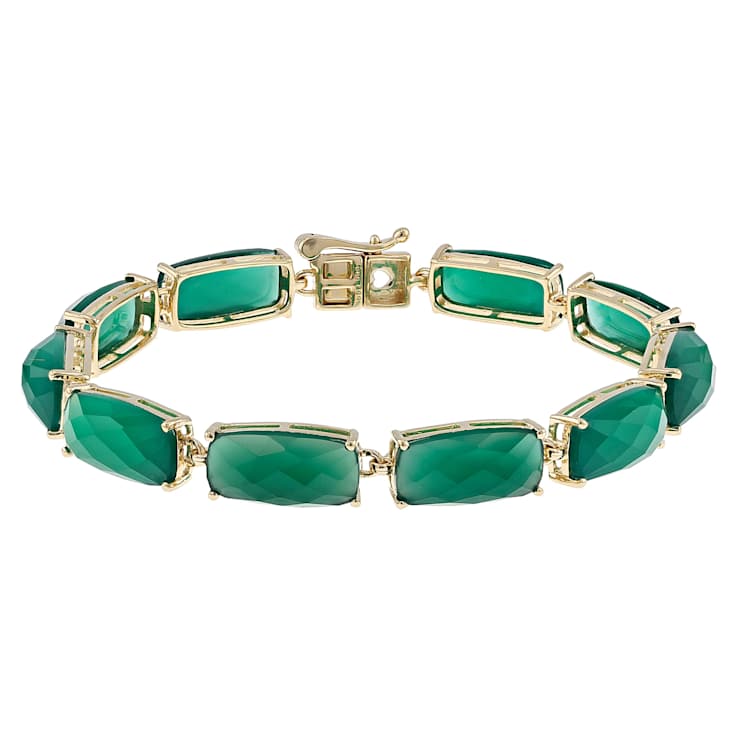 Green Onyx Tennis Bracelet In 18K Gold Over Sterling Silver