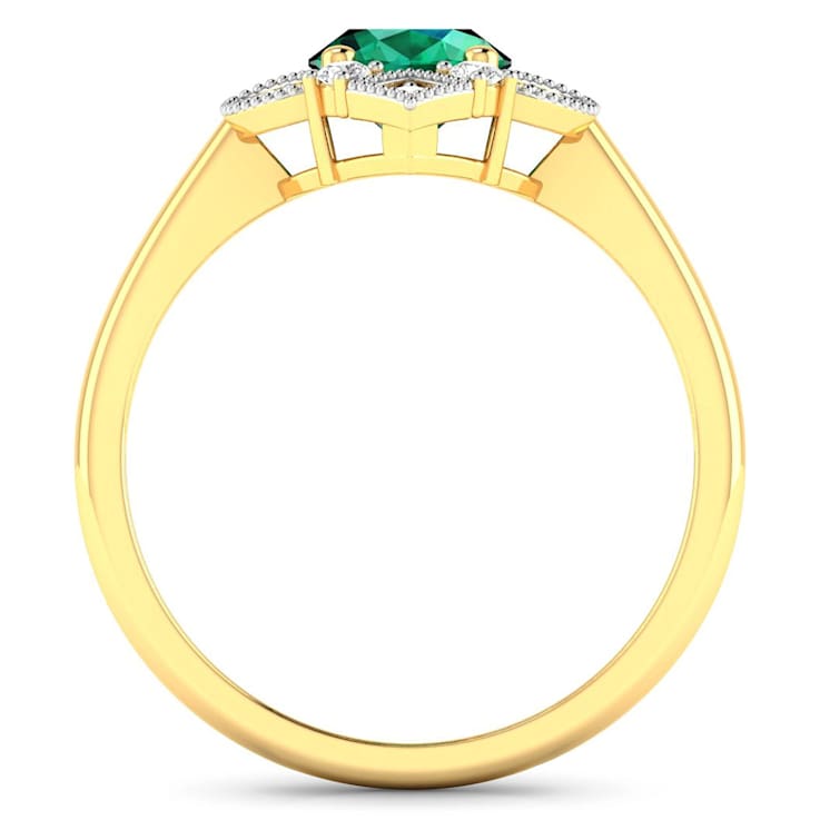 1.2ctw Green Emerald and Diamond 14K Yellow Gold Halo Ring