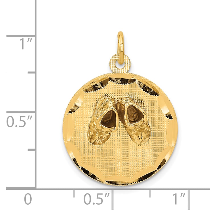 14k Yellow Gold Diamond-Cut and Brushed Small Solid Baby Shoes on Disc
Charm Pendant