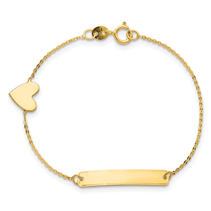 14K Yellow Gold Polished 5.5-inch Heart ID Bracelet