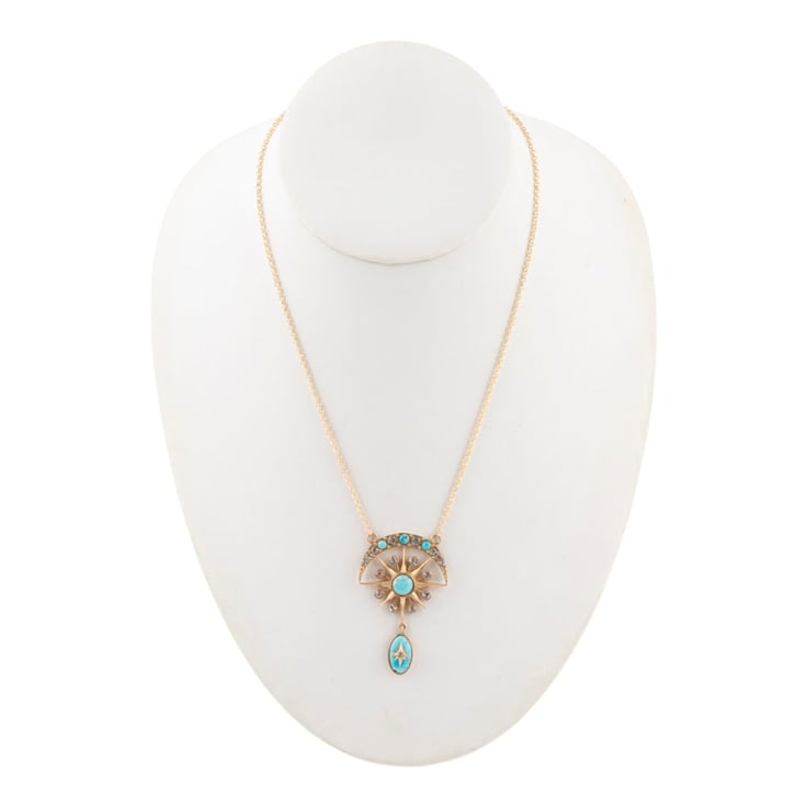 Barse Jewelry Blue Composite Turquoise Gold Tone Celestial Drop Necklace