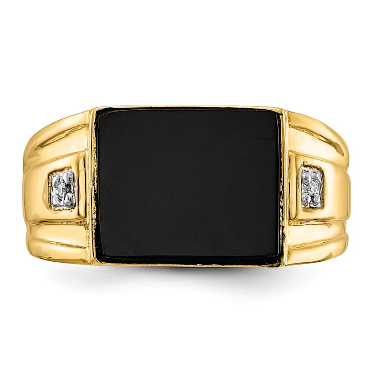 10K Yellow Gold Men's Onyx and Diamond Ring