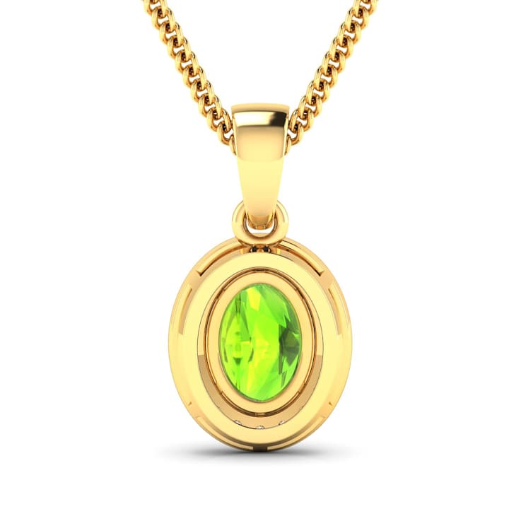 1.05ctw 14K Yellow Gold Oval Peridot and White Diamond Pendant with 18
inch Cable Chain