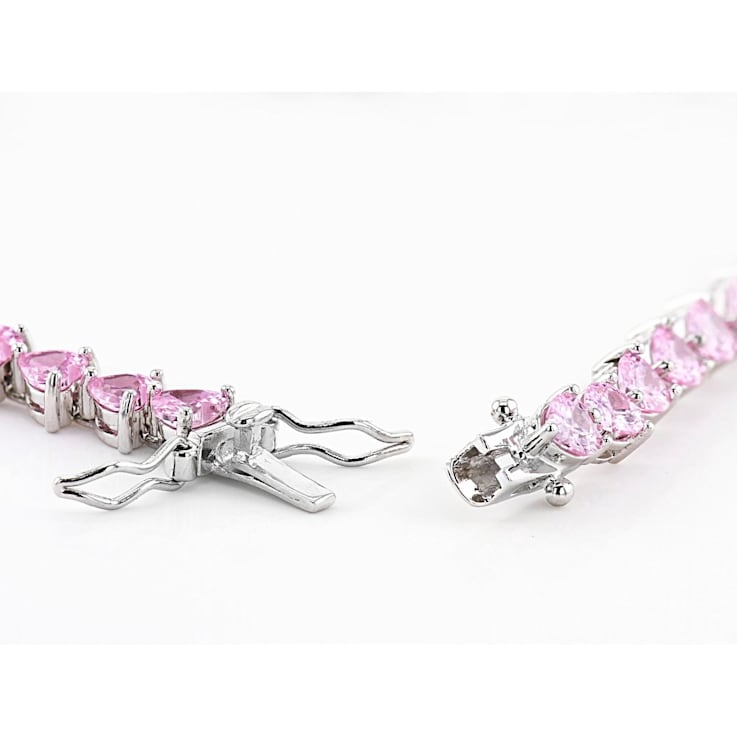 Pink And White Cubic Zirconia Rhodium Over Sterling Silver Heart Tennis
Bracelet 14.39ctw