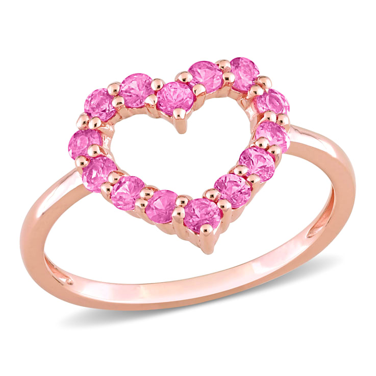 4/5 CT TGW Pink Sapphire Heart Ring in 10K Rose Gold