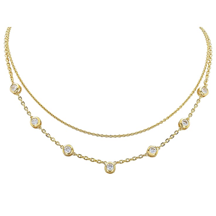 Layered Moissanite Station Necklace And Chain In 14K Gold Over Sterling Silver